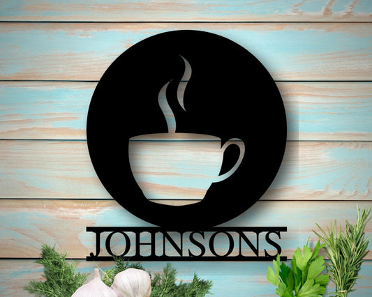 Custom Metal Coffee Cup Sign, Coffee Decor, Personalized Coffee Sign, Metal Family Name Sign,last Name - metal sign