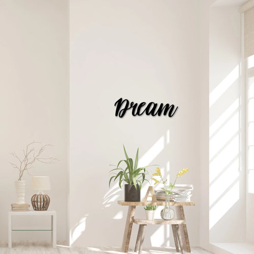 Dream Metal Word Art Motivational Wall Sign Office Decor Kids Room Decor Metal Cursive Dream Sign Script Word For The Wall