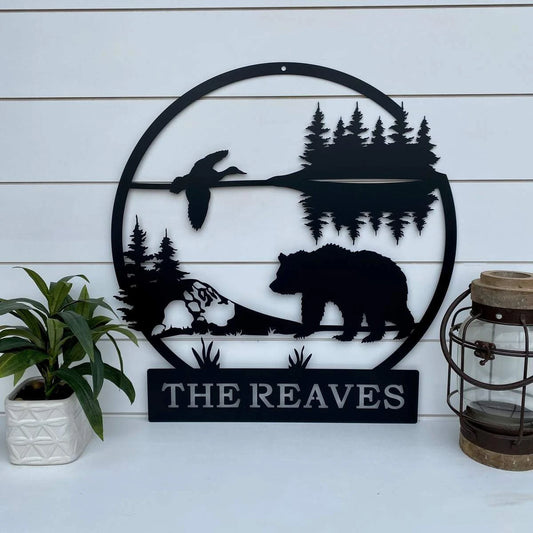 Metal Bear Mountain Name Plaque Cut Metal Sign Metal House Sign - 8 inches - metal sign