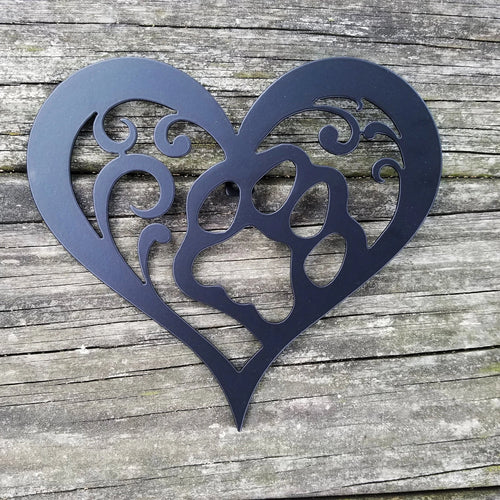 Cat Paw Heart Metal Sign Heart Shaped Steel Wall Hanging With Cat's Paw Gift For Feline Lover Metal Art Wall Decor