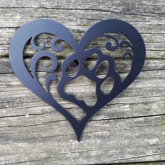Cat Paw Heart Metal Sign Heart Shaped Steel Wall Hanging With Cat's Paw Gift For Feline Lover Metal Art Wall Decor