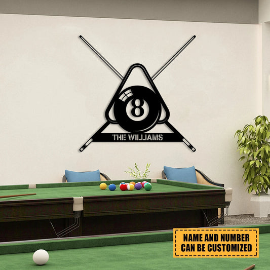 Custom Name Billards Room Metal Sign, Steel Wall Hanger Laser Cut Metal Signs Custom Gift Ideas - 8 inches - metal sign