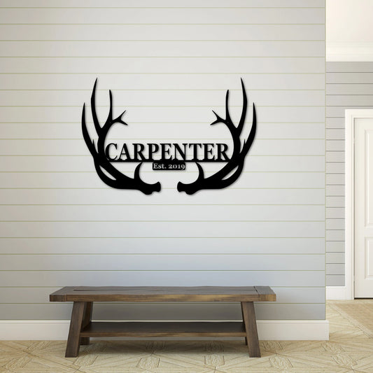 Custom Deer Antler Sign, 30" Personalized Metal Antlers Family Name Sign, Personalized Metal Deer - metal sign