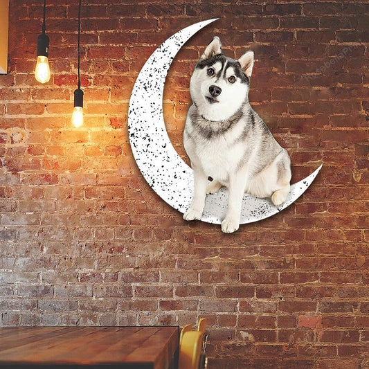Dog Metal Sign Cute Siberian Husky Sit On The Moon Gift for Dog Lover - 8 inches - metal sign