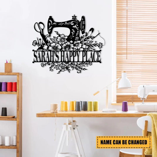 Personalized Sewing Machine Metal Sign, Seamstress, Tailor Room Metal Art Gift For Her, Metal Laser Cut Metal Signs Custom Gift Ideas - 8 inches - metal sign