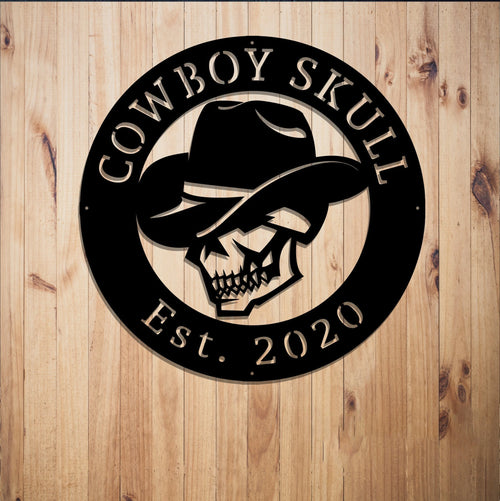 Cowboy Skull Sign Country Sign Steel Art Family Established Sign West Sign Wild Sign Western Sign Entrance Garage Texan Skull