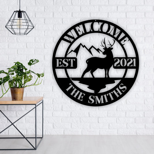 Personalized Family Name Deer Metal Sign, Deer Antler Decor, Deer Hunter Gift, Deer Camp Sign, Gift For - metal sign