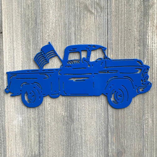 Vintage Truck With Flag Metal Sign Cutout Cut Metal Sign Wall Metal Art