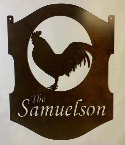 Metal Sign rooster And Custom Name 2foot Metal House Sign - 8 inches - metal sign