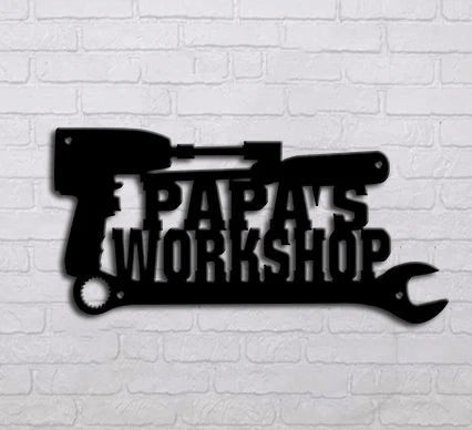 Family Papa's Workshop Tool Box Personalized Metal Wall Art Laser Cut Metal Signs Custom Gift Ideas - metal sign