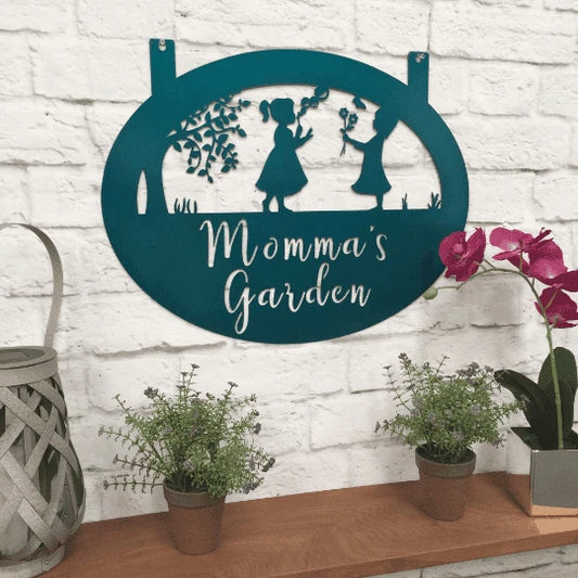 Personalized Children Playing Garden Sign Cut Metal Sign Metal House Sign - 8 inches - metal sign