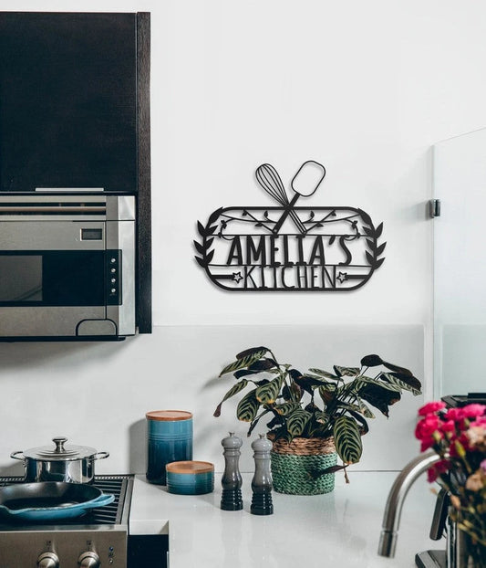 Egg whisk star and flower personalized name kitchen decor Metal House Sign Laser Cut Metal Signs Custom Gift Ideas - 8 inches - metal sign