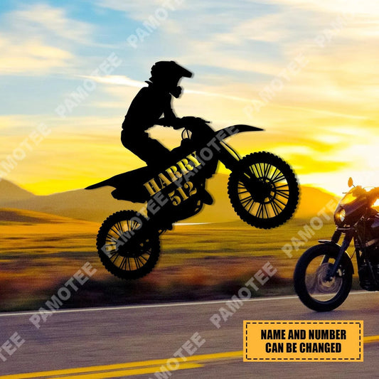 Personalized Name And Number Biking Man Metal Art, Steel Wall Hanging For Bikers, Metal Laser Cut Metal Signs Custom Gift Ideas - 8 inches - metal sign