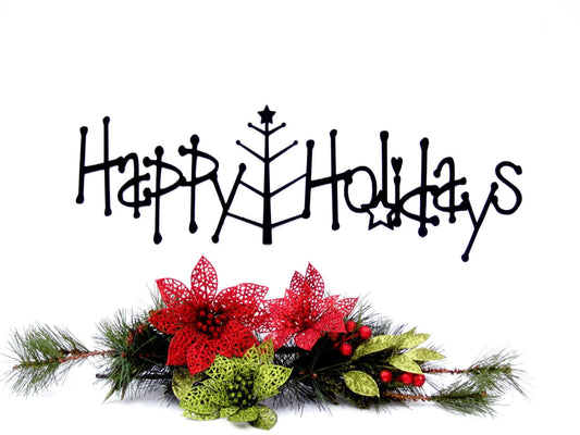 Happy Holidays Metal Sign With Christmas Tree Black Christmas Tree Outdoor Holiday Decorations - 8 inches - metal sign