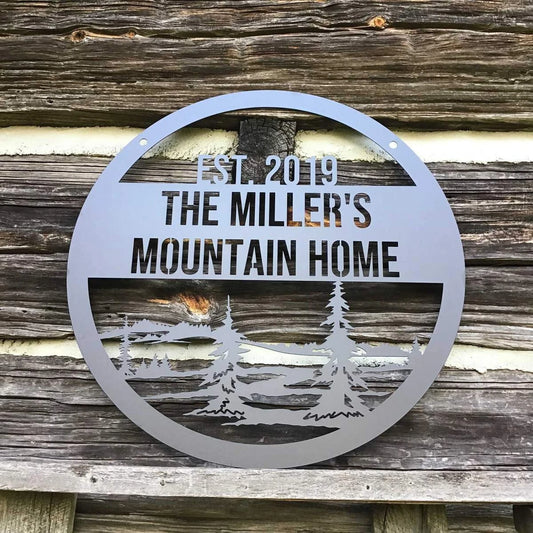 Custom Metal Family Mountain Sign Cut Metal Sign Metal House Sign - 8 inches - metal sign