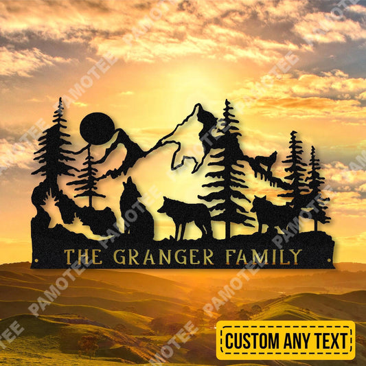 Personalized Howling Wolf And Mountain Forrest Metal Sign, Cabin Decor, Metal Laser Cut Metal Signs Custom Gift Ideas - 8 inches - metal sign