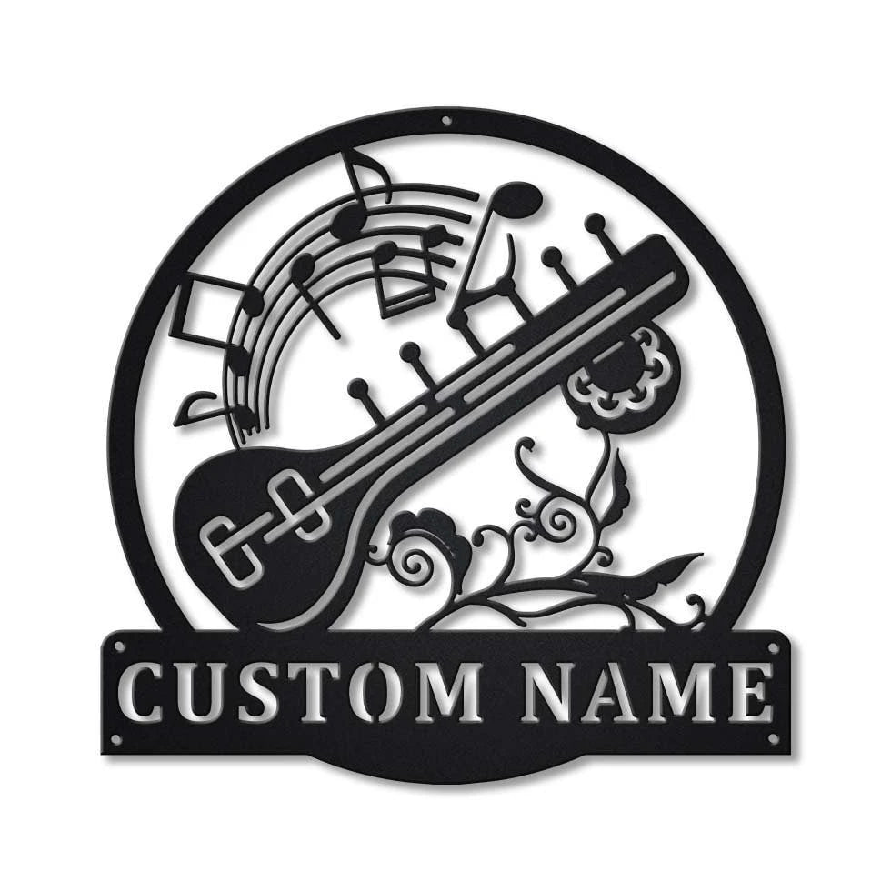 Personalized Sitar Music Monogram Metal Sign Art, Custom Sitar Music Monogram Metal Sign, Sitar Music Gifts For Men, Musical Instrument, Laser Cut Metal Signs Custom Gift Ideas