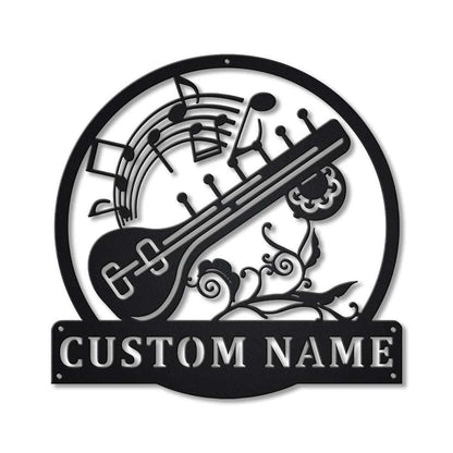 Personalized Sitar Music Monogram Metal Sign Art, Custom Sitar Music Monogram Metal Sign, Sitar Music Gifts For Men, Musical Instrument, Laser Cut Metal Signs Custom Gift Ideas