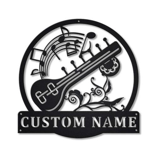 Personalized Sitar Music Monogram Metal Sign Art, Custom Sitar Music Monogram Metal Sign, Sitar Music Gifts For Men, Musical Instrument, Laser Cut Metal Signs Custom Gift Ideas