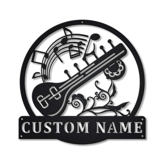 Personalized Sitar Music Monogram Metal Sign Art, Custom Sitar Music Monogram Metal Sign, Sitar Music - metal sign