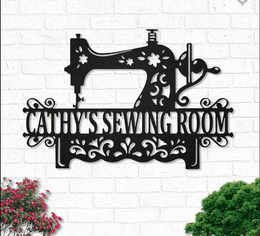 Custom Sewing Room Monogram Personalized Metal House Sign - 8 inches - metal sign