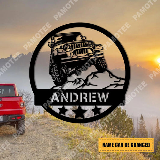 Customized Wrangler Jeep On Mountain Metal Sign, Steel Art Decoration, Metal Laser Cut Metal Signs Custom Gift Ideas - 8 inches - metal sign