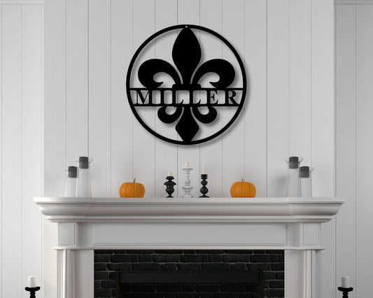 Fleur De Lis Customized Sign, Wall Mount Personalized Fleur De Lis, Personalized Fleur De Lis, Last Name - metal sign