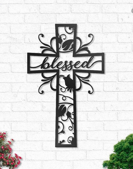 Jesus cross flower blessed Cut Metal Sign Laser Cut Metal Signs Custom Gift Ideas - 8 inches - metal sign