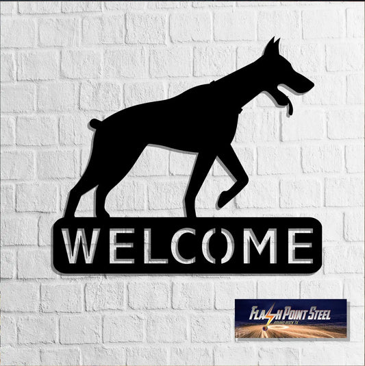 Doberman Sign, Dog House, Family Dog, Entrance Sign, Wall Decor, Plasma Cut Steel, Custom Sign, Welcome - metal sign