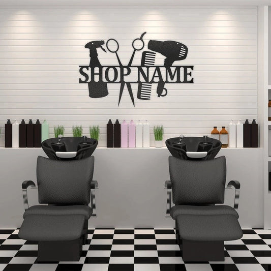 Personalized Beauty Shop Decor Hair Stylist Gift Cosmetologist Name Sign Hairstylist Business Name Sign Gift For Hair Dresser - 8 inches - metal sign