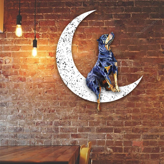 Dog Metal Sign Rottweiler Sit On The Moon Gift for Dog Lover - 8 inches - metal sign