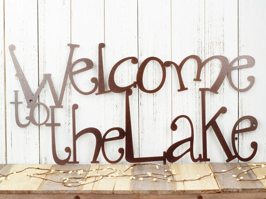Welcome To The Lake Sign Lake House Decor Cabin Decor Outdoor Sign Wall Decor Laser Cut Metal Copper Vein Shown