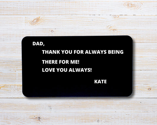 Personalized Metal Wallet Insert Card With Any Text quote Laser Engraved Metal Card Personalized Message Card Wallet Insert Custom - 8 inches - metal sign