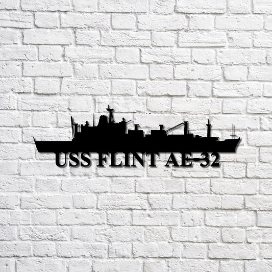 Uss Flint Ae32 Navy Ship Metal Sign, Memory Wall Metal Sign Gift For Navy Veteran, Navy Ships Silhouette - metal sign