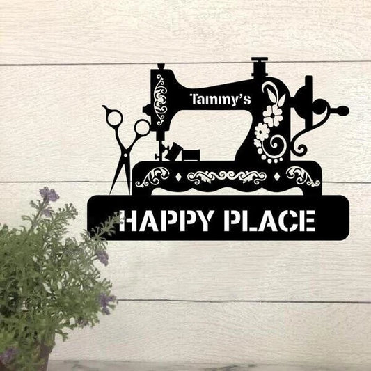 Sewing Lovers Nana's Happy Place Personalized Metal Sign Cut Metal Sign Laser Cut Metal Signs Custom Gift - metal sign