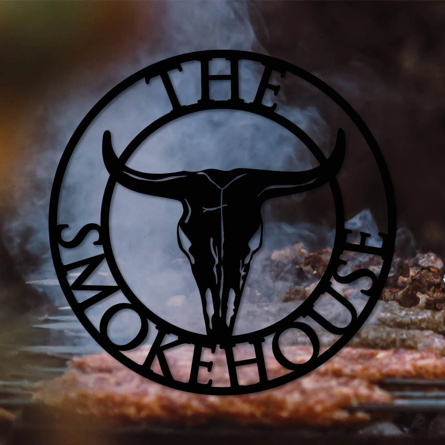 Personalised Cow Skull Metal Sign Smokehouse Personalised Laser Cut Sign Laser Cut Metal Smokehouse Sign Custom Smokehouse Cow Metal Art