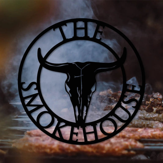 Personalised Cow Skull Metal Sign Smokehouse Personalised Laser Cut Sign Laser Cut Metal Smokehouse Sign Custom Smokehouse Cow Metal Art - 8 inches - metal sign