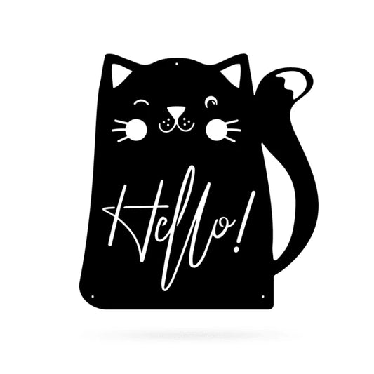 Hello Cat Cut Metal Sign Metal House Sign - 8 inches - metal sign