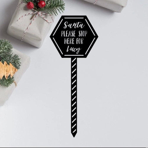 Personalised Santa Stop Here Sign With Spike Christmas Garden Sign Christmas Sign For Kids