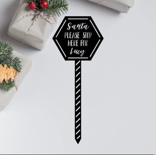 Personalised Santa Stop Here Sign With Spike Christmas Garden Sign Christmas Sign For Kids - 8 inches - metal sign