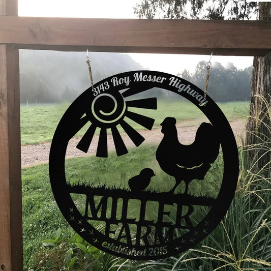 Personalized Metal Farm Sign Hen Chick Chicken, Custom Outdoor Farmhouse, Metal Laser Cut Metal Signs Custom Gift Ideas - 8 inches - metal sign