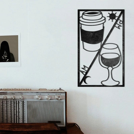 Coffee AM and Wine PM ver 2 Cut Metal Sign Laser Cut Metal Signs Custom Gift Ideas - 8 inches - metal sign