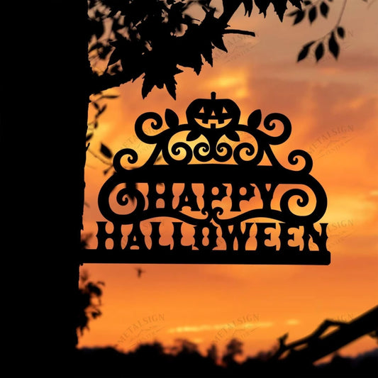 Happy Halloween Spooky Season Metal Art Garden Signs Cut Metal Sign Metal House Sign - 8 inches - metal sign