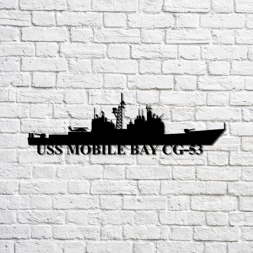 Uss Mobile Bay Cg53 Navy Ship Metal Sign, Memory Wall Metal Sign Gift For Navy Veteran, Navy Ships Silhouette Metal Sign Laser Cut Metal Signs Custom Gift Ideas