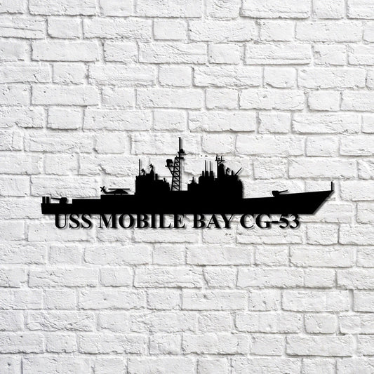 Uss Mobile Bay Cg53 Navy Ship Metal Sign, Memory Wall Metal Sign Gift For Navy Veteran, Navy Ships Silhouette Metal Sign Laser Cut Metal Signs Custom Gift Ideas