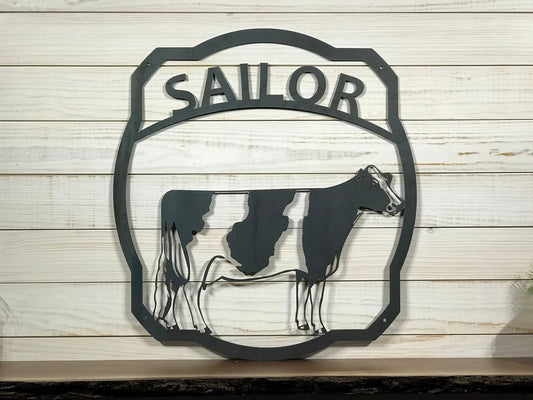 Custom Metal Wall Art Large Metal Sign Holstein Cow Dairy Farm Logo Farmhouse Style Decor Laser Cut Metal Signs Custom Gift Ideas - 8 inches - metal sign