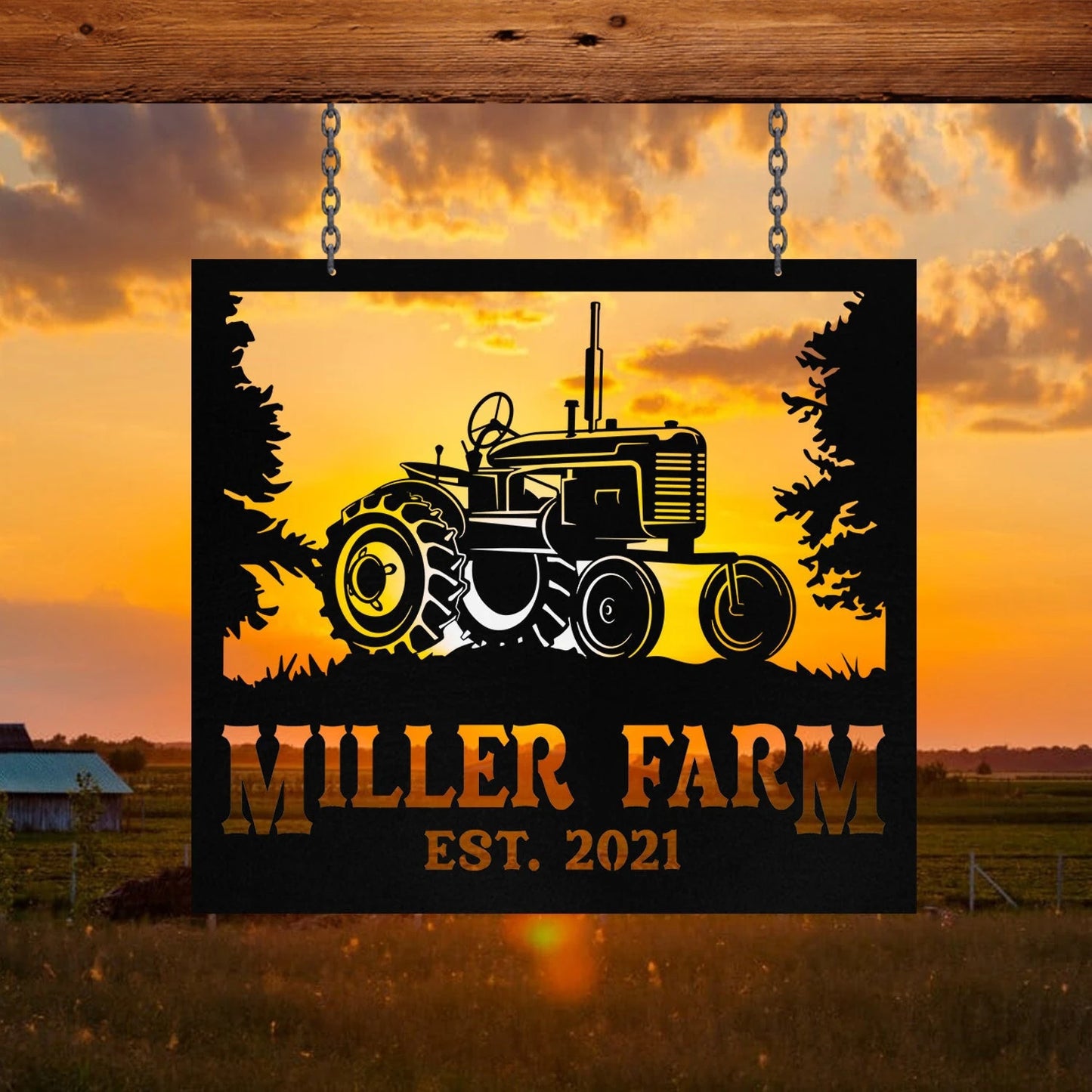 Personalized Metal Farm Sign Tractor Monogram, Custom Outdoor Front Gate Laser Cut Metal Signs Custom Gift Ideas