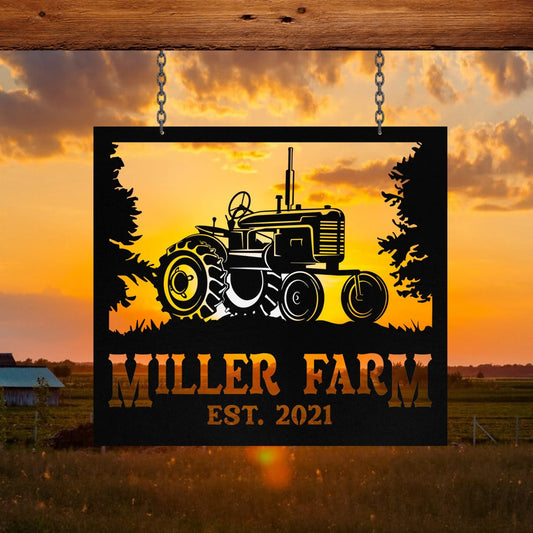 Personalized Metal Farm Sign Tractor Monogram, Custom Outdoor Front Gate Laser Cut Metal Signs Custom Gift Ideas - 8 inches - metal sign