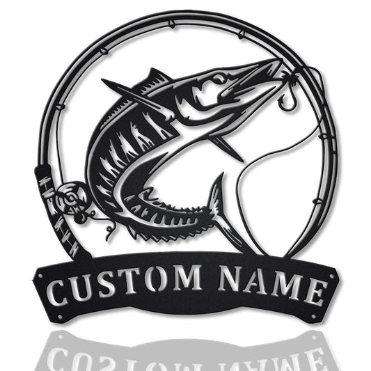 Personalized Wahoo Fishing Fish Pole Metal Sign Art, Custom Wahoo Fishing Metal Sign, Wahoo Fishing Gift - metal sign