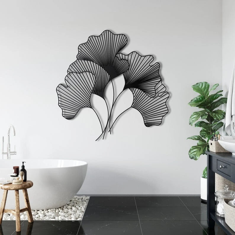 Metal Flower Decor Geometric Art Ginkgo Bilbao Leaf Flower Sign Metal Wall Decor Nature Decoration Wall Hangings